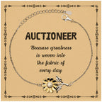 Sarcastic Auctioneer Sunflower Bracelet Gifts, Christmas Holiday Gifts for Auctioneer Birthday Message Card, Auctioneer: Because greatness is woven into the fabric