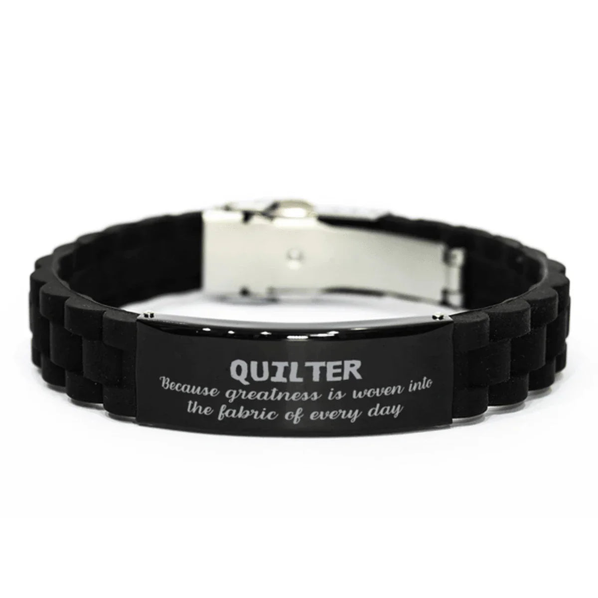 Sarcastic Quilter Black Glidelock Clasp Bracelet Gifts, Christmas Holiday Gifts for Quilter Birthday, Quilter: Because greatness is woven