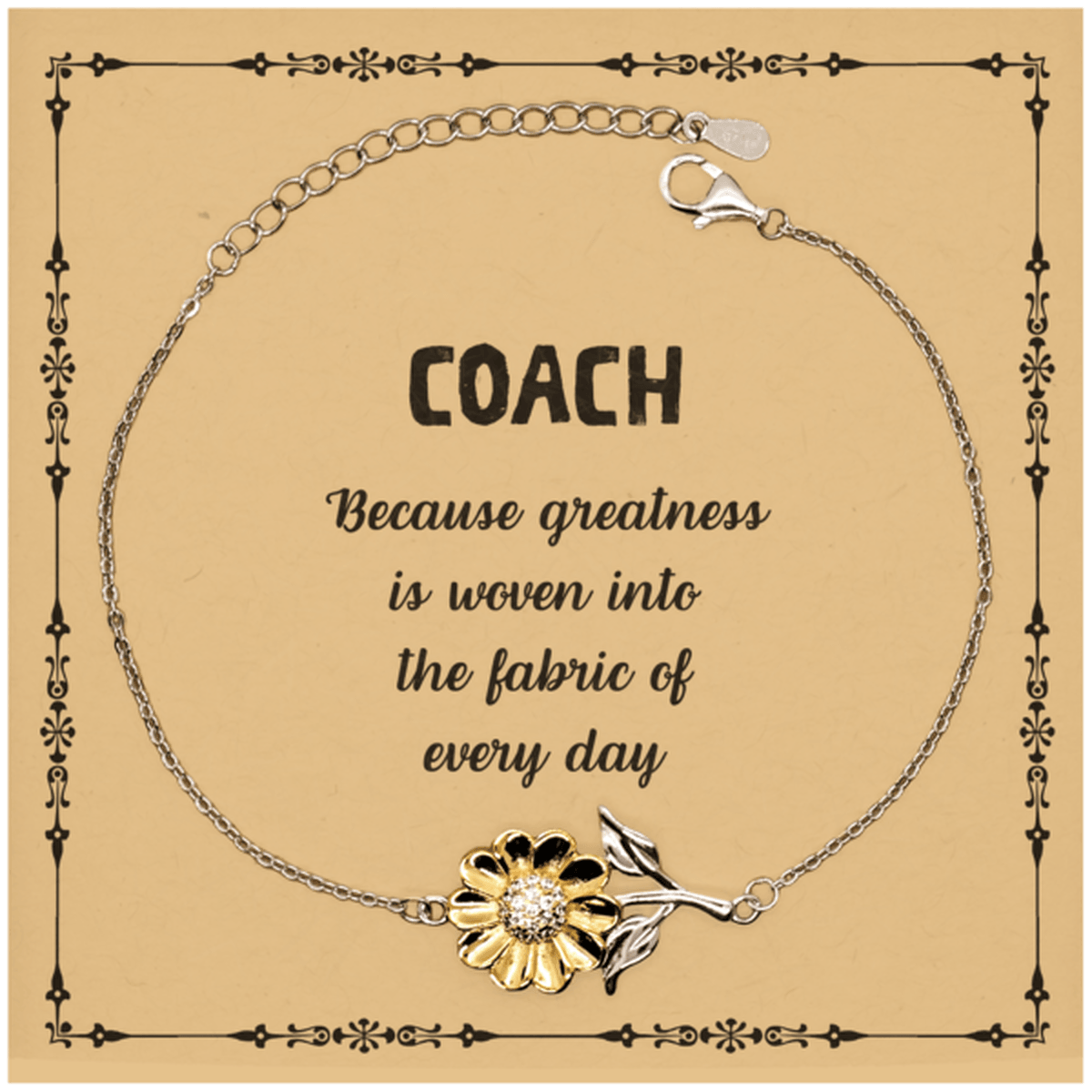 Sarcastic Coach Sunflower Bracelet Gifts, Christmas Holiday Gifts for Coach Birthday Message Card, Coach: Because greatness is woven into the fabric of every day, Coworkers, Friends - Mallard Moon Gift Shop