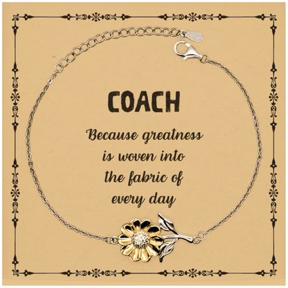 Sarcastic Coach Sunflower Bracelet Gifts, Christmas Holiday Gifts for Coach Birthday Message Card, Coach: Because greatness is woven into the fabric of every day, Coworkers, Friends - Mallard Moon Gift Shop
