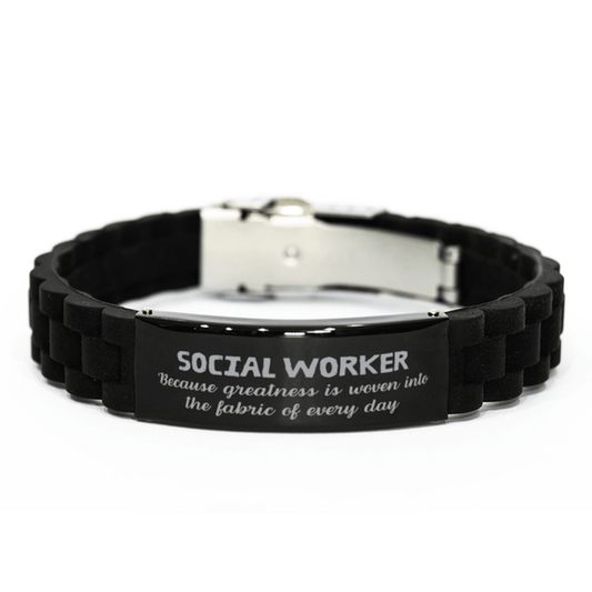Sarcastic Social Worker Black Glidelock Clasp Bracelet Gifts, Christmas Holiday Gifts for Social Worker Birthday, Social Worker: Because greatness is woven into the fabric of every day, Coworkers, Friends - Mallard Moon Gift Shop