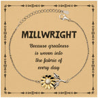 Sarcastic Millwright Sunflower Bracelet Gifts, Christmas Holiday Gifts for Millwright Birthday Message Card, Millwright: Because greatness is woven into the fabric