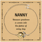 Sarcastic Nanny Sunflower Bracelet Gifts, Christmas Holiday Gifts for Nanny Birthday Message Card, Nanny: Because greatness is woven into the fabric