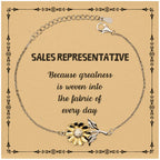 Sarcastic Sales Representative Sunflower Bracelet Gifts, Christmas Holiday Gifts for Sales Representative Birthday Message Card, Sales Representative: Because greatness is woven into the fabric
