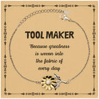 Sarcastic Tool Maker Sunflower Bracelet Gifts, Christmas Holiday Gifts for Tool Maker Birthday Message Card, Tool Maker: Because greatness is woven into the fabric