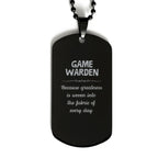 Sarcastic Game Warden Black Dog Tag Gifts, Christmas Holiday Gifts for Game Warden Birthday, Game Warden: Because greatness is woven