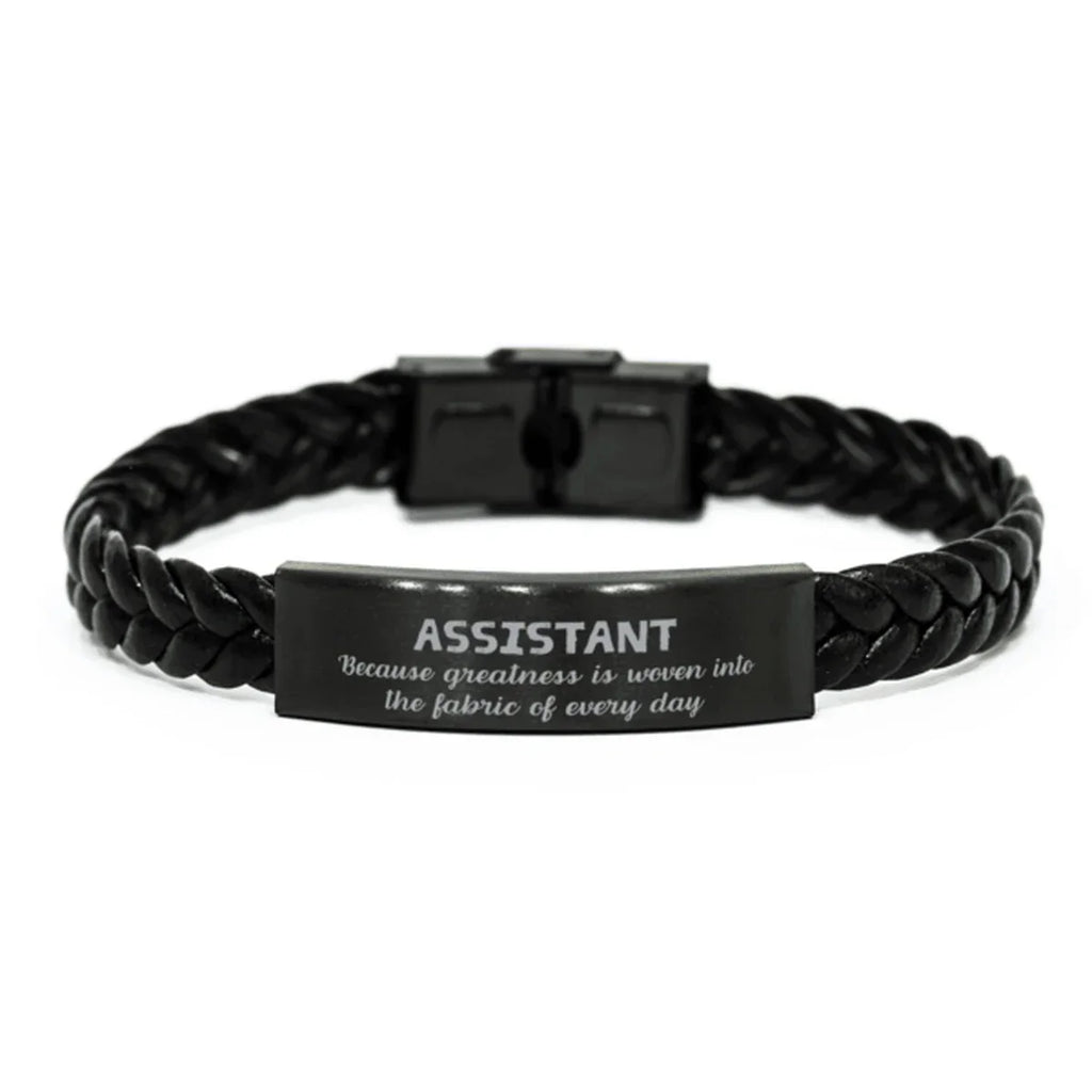 Sarcastic Assistant Braided Leather Bracelet Gifts, Christmas Holiday Gifts for Assistant Birthday, Assistant: Because greatness is woven