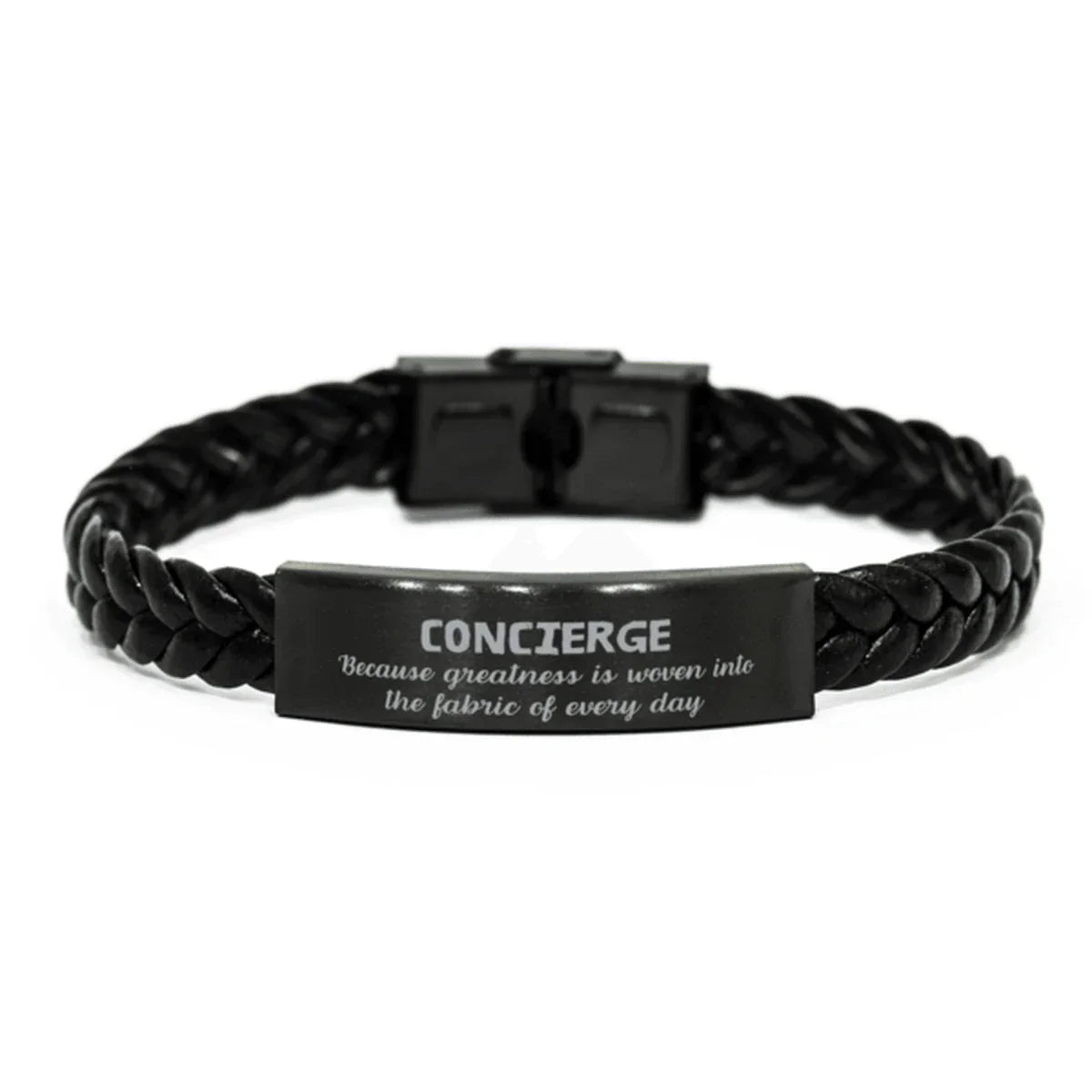 Sarcastic Concierge Braided Leather Bracelet Gifts, Christmas Holiday Gifts for Concierge Birthday, Concierge: Because greatness is woven