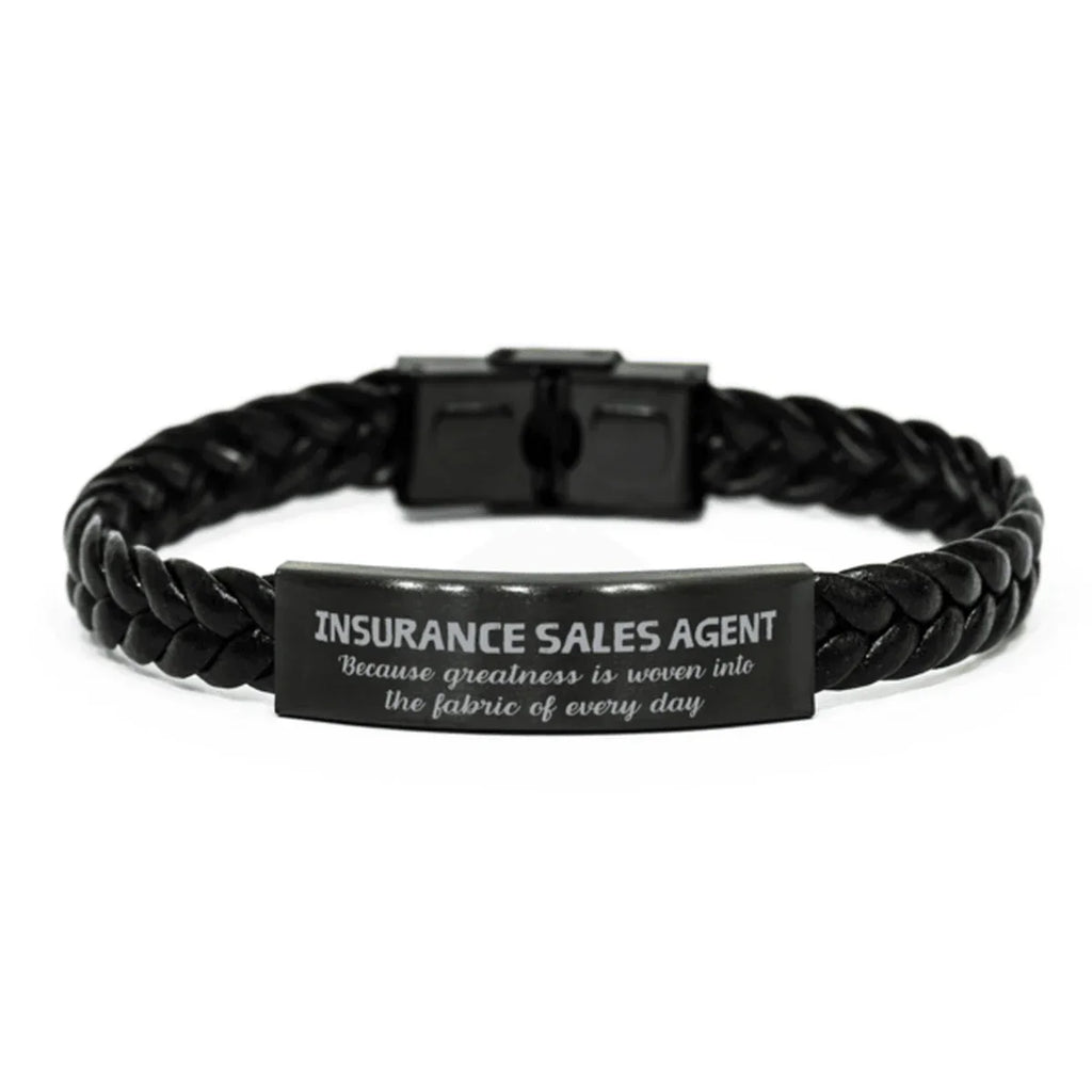 Sarcastic Insurance Sales Agent Braided Leather Bracelet Gifts, Christmas Holiday Gifts for Insurance Sales Agent Birthday, Insurance Sales Agent: Because greatness is woven