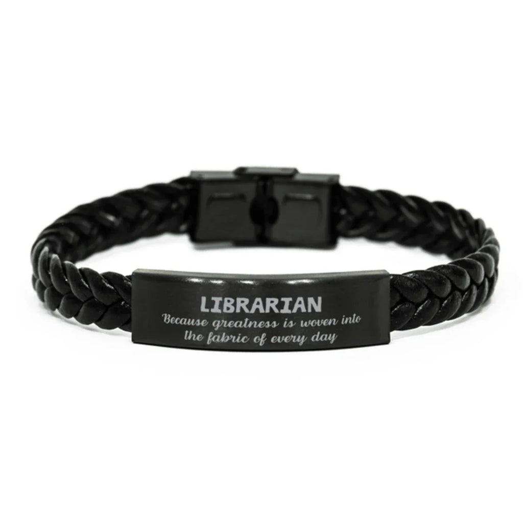 Sarcastic Librarian Braided Leather Bracelet Gifts, Christmas Holiday Gifts for Librarian Birthday, Librarian: Because greatness is woven