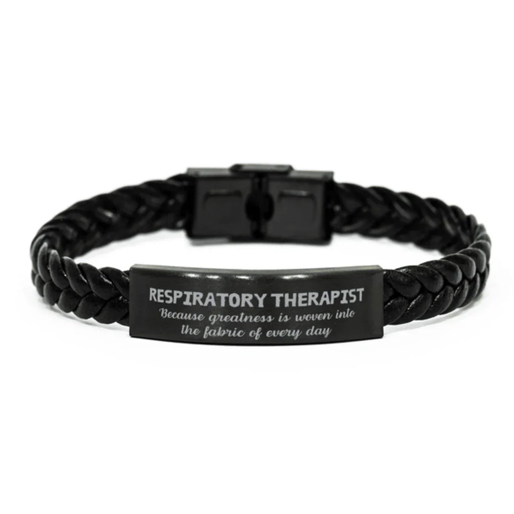 Sarcastic Respiratory Therapist Braided Leather Bracelet Gifts, Christmas Holiday Gifts for Respiratory Therapist Birthday, Respiratory Therapist: Because greatness is woven