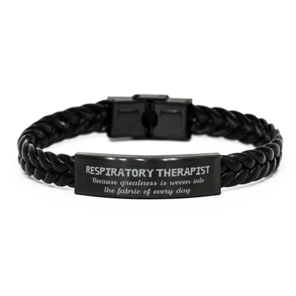 Sarcastic Respiratory Therapist Braided Leather Bracelet Gifts, Christmas Holiday Gifts for Respiratory Therapist Birthday, Respiratory Therapist: Because greatness is woven into the fabric of every day, Coworkers, Friends - Mallard Moon Gift Shop