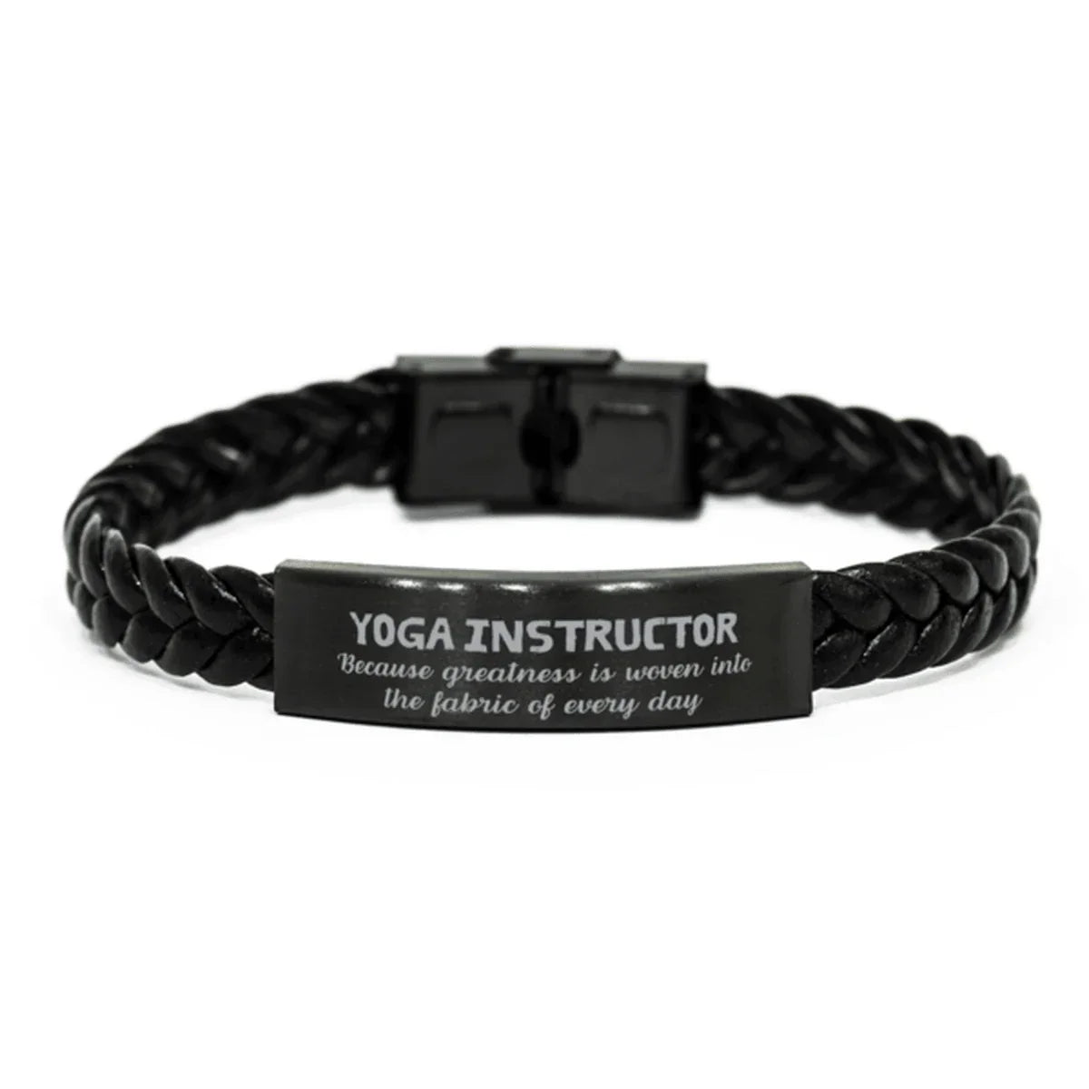Sarcastic Yoga Instructor Braided Leather Bracelet Gifts, Christmas Holiday Gifts for Yoga Instructor Birthday, Yoga Instructor: Because greatness is woven