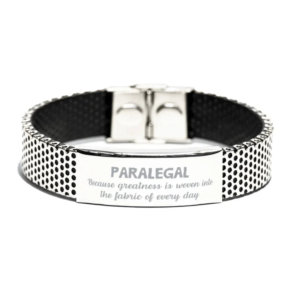 Sarcastic Paralegal Stainless Steel Bracelet Gifts, Christmas Holiday Gifts for Paralegal Birthday, Paralegal: Because greatness is woven