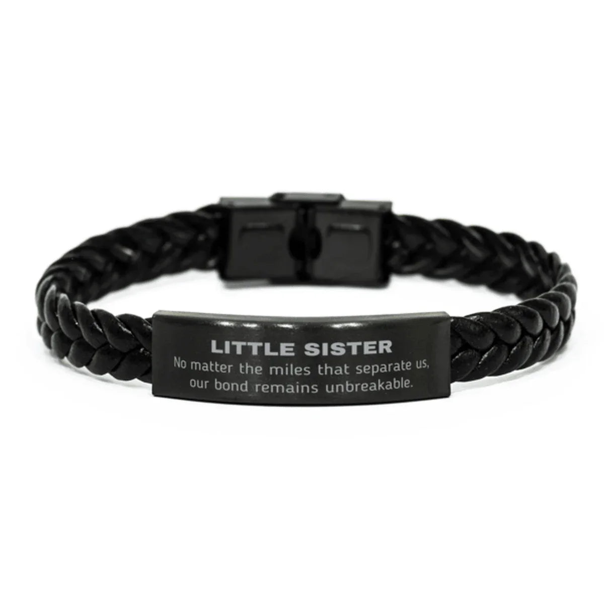 Little Sister Long Distance Relationship Gifts, No matter the miles that separate us, Cute Love Braided Leather Bracelet For Little Sister, Birthday Christmas Unique Gifts For Little Sister
