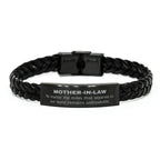 Mother-In-Law Long Distance Relationship Gifts, No matter the miles that separate us, Cute Love Braided Leather Bracelet For Mother-In-Law, Birthday Christmas Unique Gifts For Mother-In-Law
