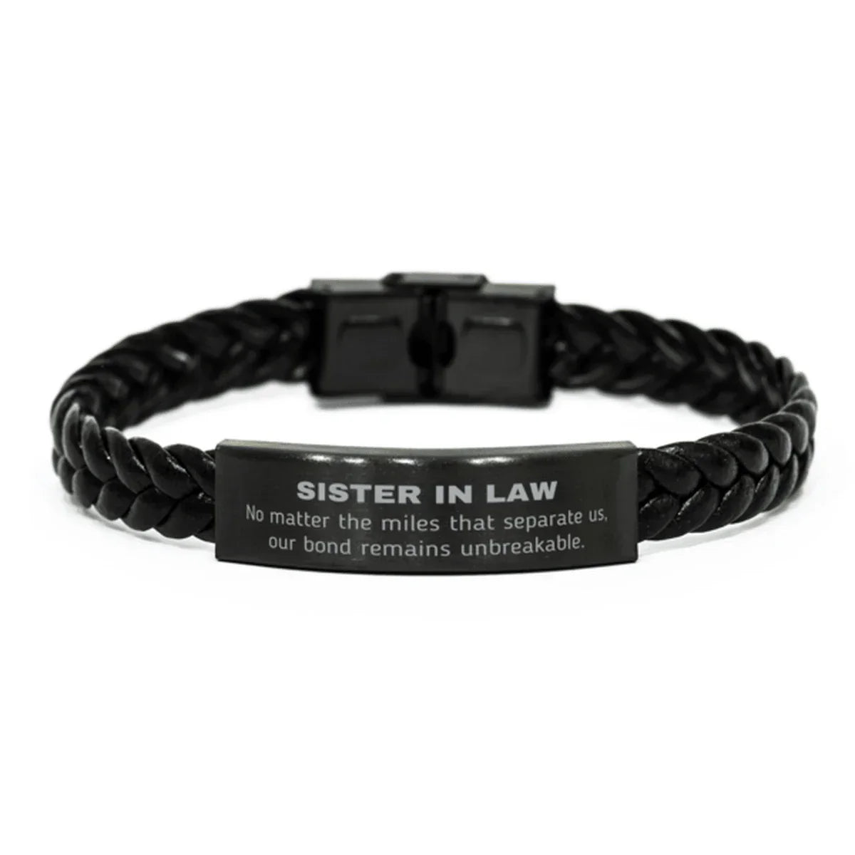 Sister In Law Long Distance Relationship Gifts, No matter the miles that separate us, Cute Love Braided Leather Bracelet For Sister In Law, Birthday Christmas Unique Gifts For Sister In Law