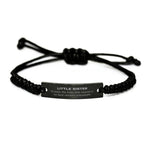Little Sister Long Distance Relationship Gifts, No matter the miles that separate us, Cute Love Black Rope Bracelet For Little Sister, Birthday Christmas Unique Gifts For Little Sister