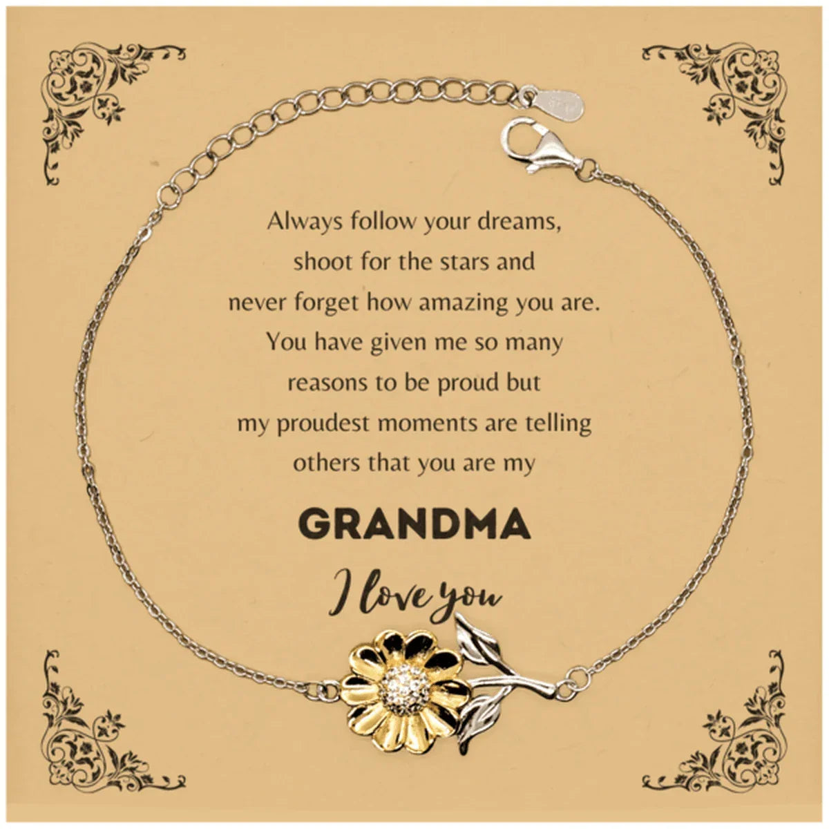 Sunflower Bracelet for Grandma Present, Grandma Always follow your dreams, never forget how amazing you are, Grandma Birthday Christmas Gifts Jewelry for Girls Boys Teen Men Women