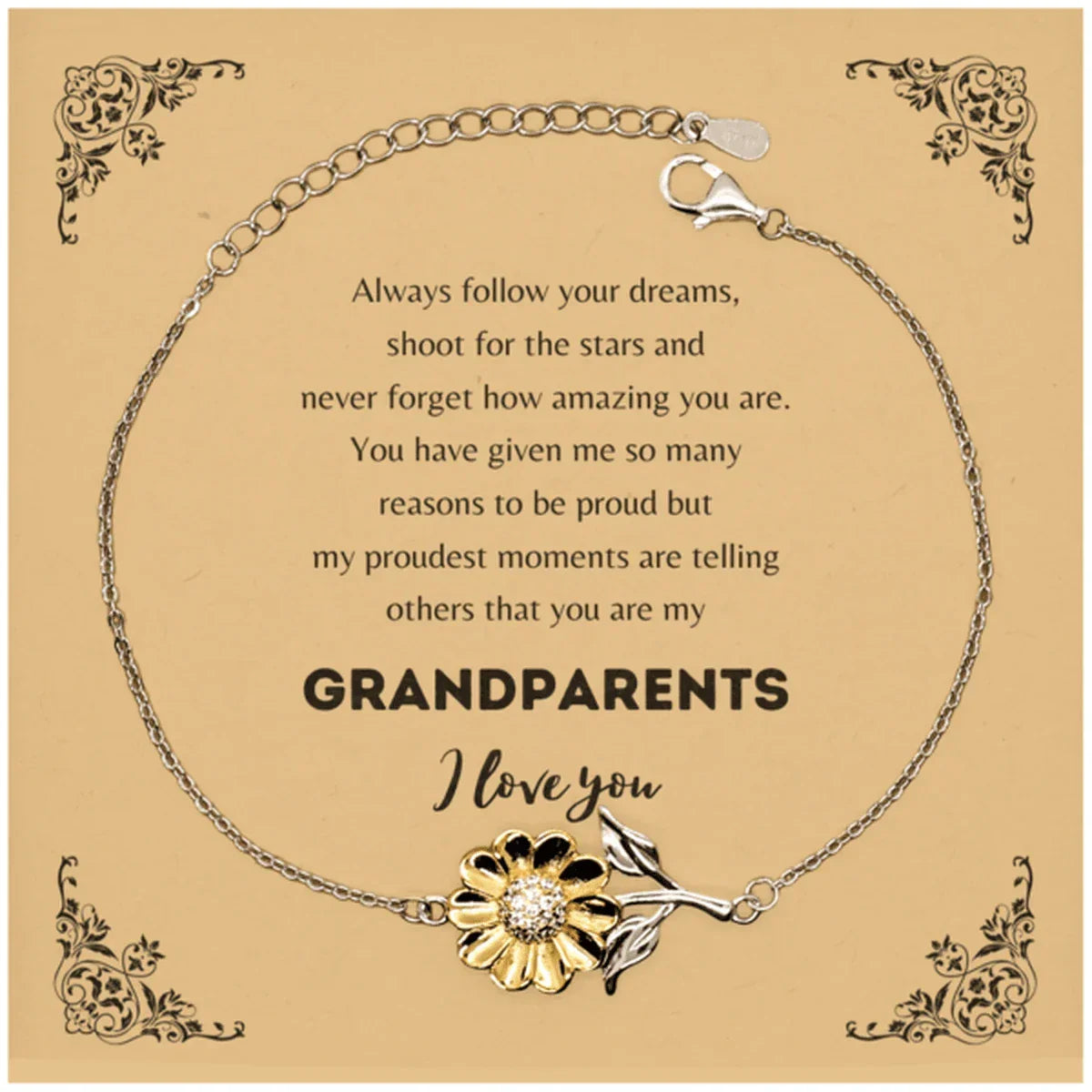 Sunflower Bracelet for Grandparents Present, Grandparents Always follow your dreams, never forget how amazing you are, Grandparents Birthday Christmas Gifts Jewelry for Girls Boys Teen Men Women