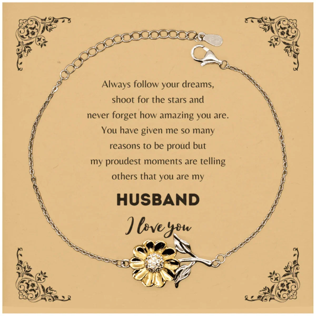 Sunflower Bracelet for Husband Present, Husband Always follow your dreams, never forget how amazing you are, Husband Birthday Christmas Gifts Jewelry for Girls Boys Teen Men Women