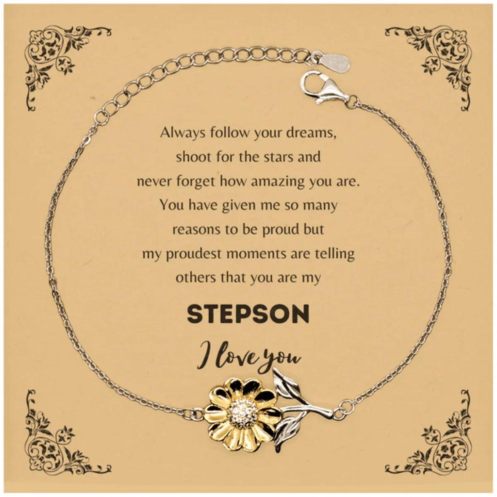 Sunflower Bracelet for Stepson Present, Stepson Always follow your dreams, never forget how amazing you are, Stepson Birthday Christmas Gifts Jewelry for Girls Boys Teen Men Women