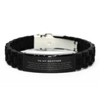 To My Brother Gifts, Inspirational Brother Black Glidelock Clasp Bracelet, Sentimental Birthday Christmas Unique Gifts For Brother Behind you, all your memories, before you, all your dreams, around you, all who love you, within you, all you need