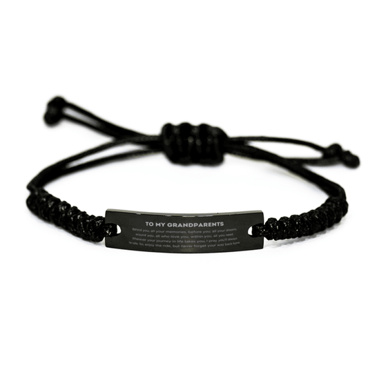To My Grandparents Gifts, Inspirational Grandparents Black Rope Bracelet, Sentimental Birthday Christmas Unique Gifts For Grandparents Behind you, all your memories, before you, all your dreams, around you, all who love you, within you, all you need - Mallard Moon Gift Shop