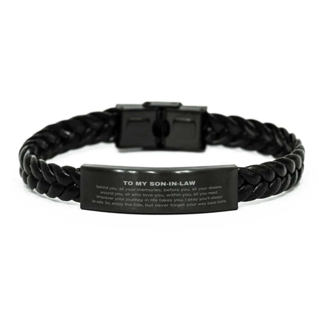 Inspirational Son-In-Law Braided Leather Bracelet, Sentimental Birthday Christmas Unique Gifts For Son In Law Behind you, all your memories, before you, all your dreams, around you, all who love you, within you, all you need
