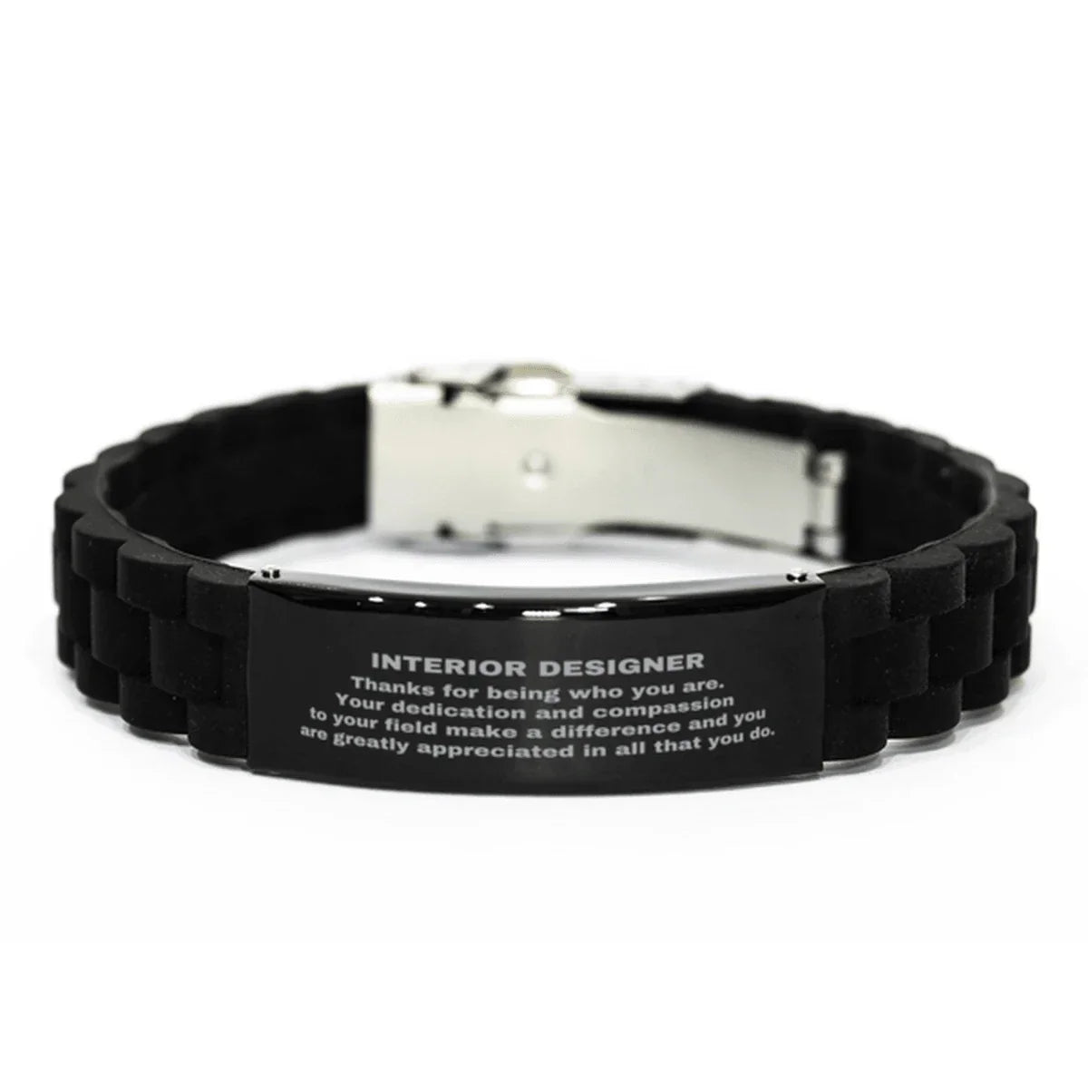 Interior Designer Black Glidelock Clasp Engraved Bracelet - Thanks for being who you are - Birthday Christmas Jewelry Gifts Coworkers Colleague Boss