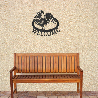 Welcome Rooster Indoor Outdoor Steel Wall Sign - Mallard Moon Gift Shop