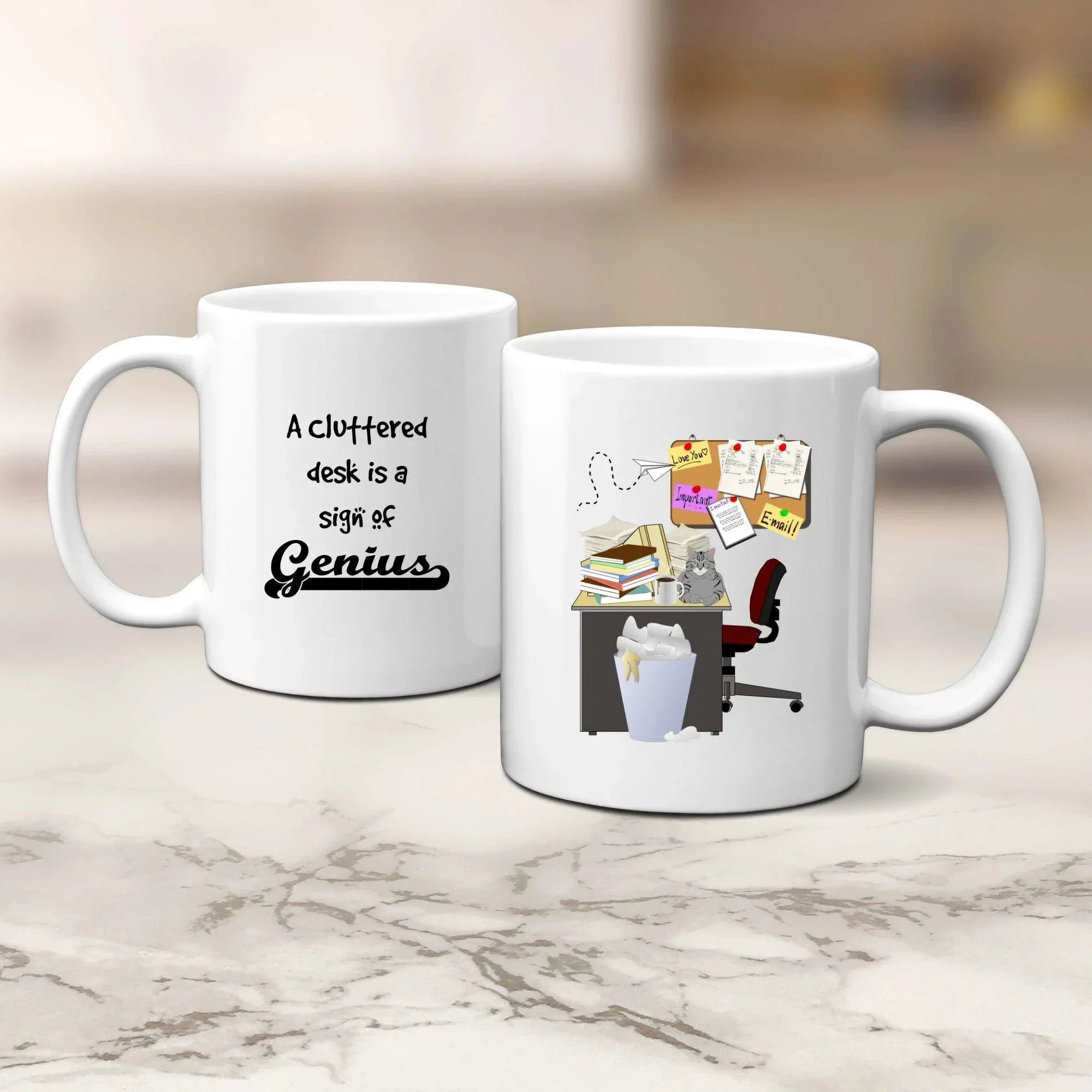 Funny Office Coffee Mug - A Cluttered Desk is a Sign of Genius