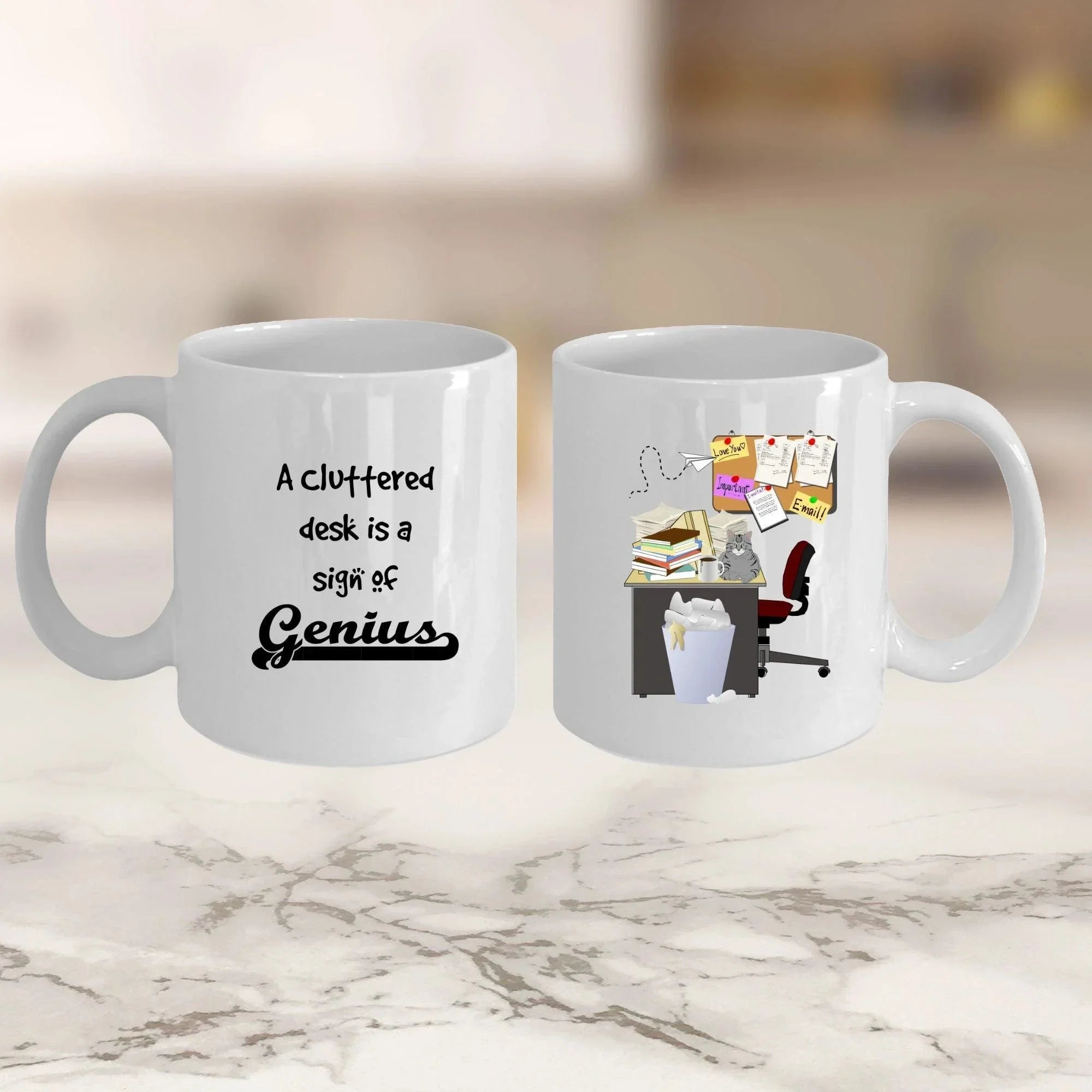 Funny Office Coffee Mug - A Cluttered Desk is a Sign of Genius