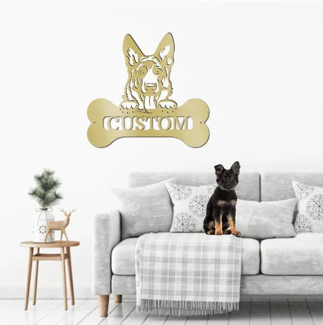 German Sheperd Custom Name Metal Art Wall Sign
