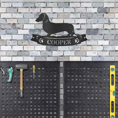 Dachshund Shorthaired Banner Custom Name Metal Art Wall sign - Mallard Moon Gift Shop