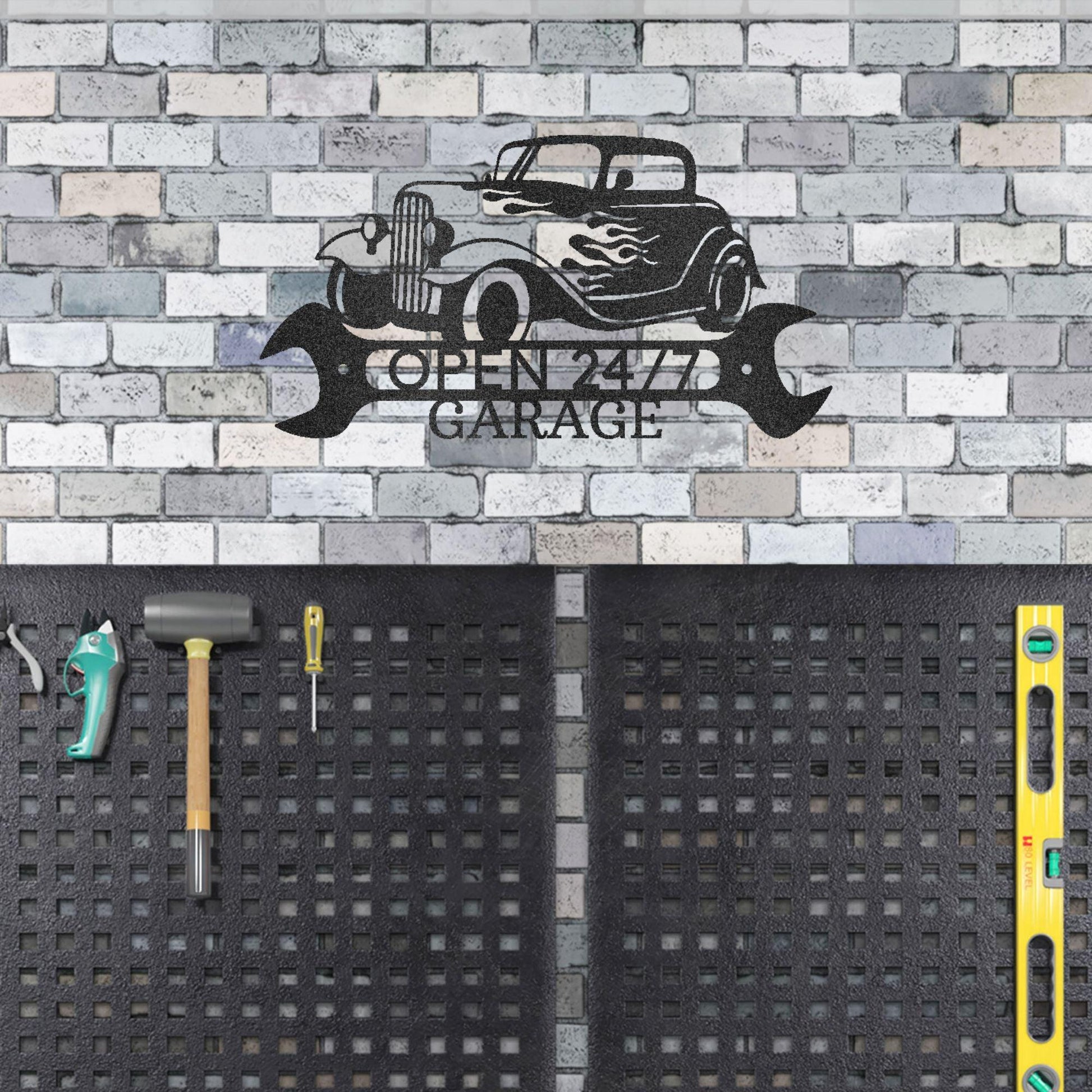 Hot Rod Shop Monogram Personalized Indoor Outdoor Steel Wall Sign Metal Art - Mallard Moon Gift Shop