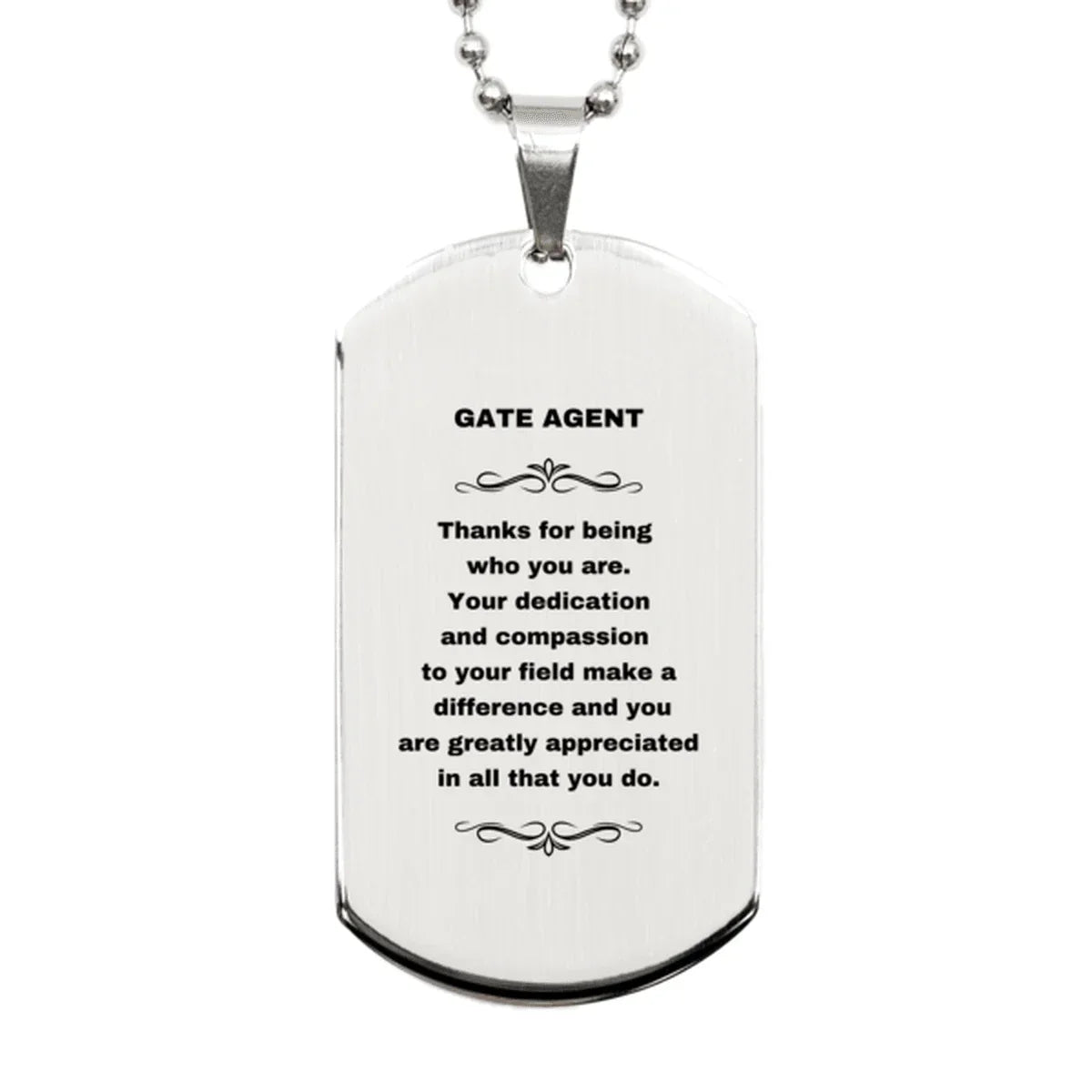 Gate Agent Silver Dog Tag Necklace Engraved Bracelet - Thanks for being who you are - Birthday Christmas Jewelry Gifts Coworkers Colleague Boss
