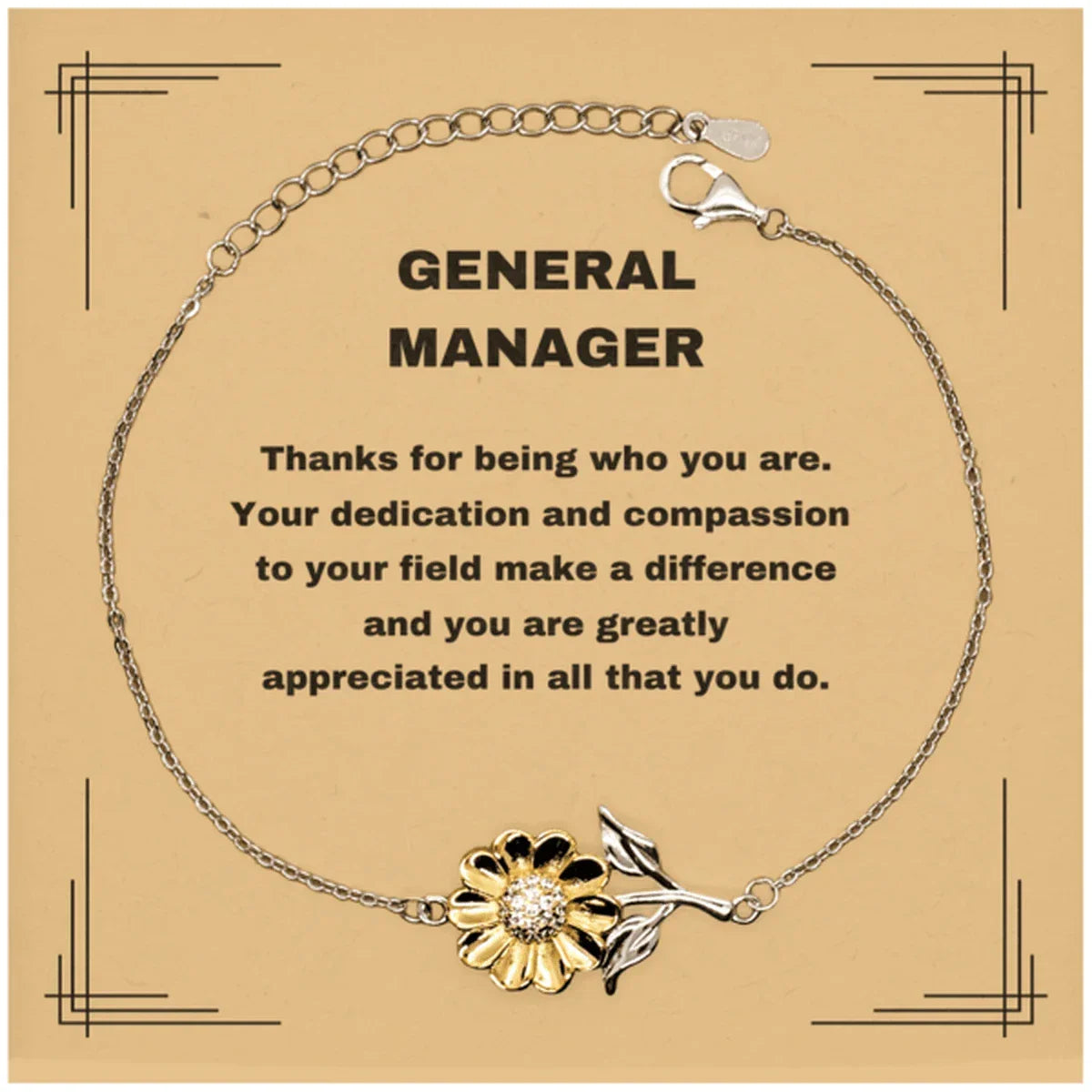 General Manager Sunflower Bracelet - Thanks for being who you are - Birthday Christmas Jewelry Gifts Coworkers Colleague Boss