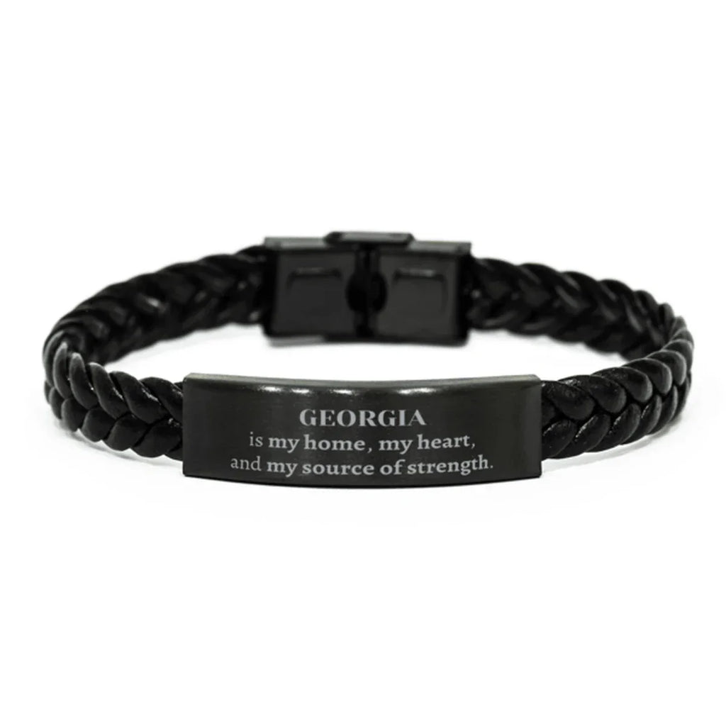 Georgia is my home Gifts, Lovely Georgia Birthday Christmas Braided Leather Bracelet For People from Georgia, Men, Women, Friends
