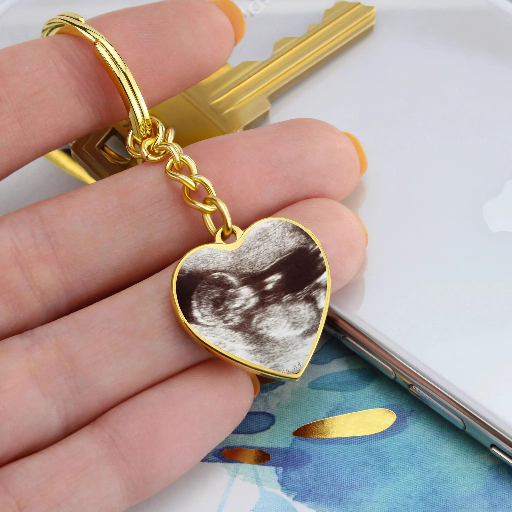 Gift for Expectant Mom Ultrasound Photo Heart Keychain