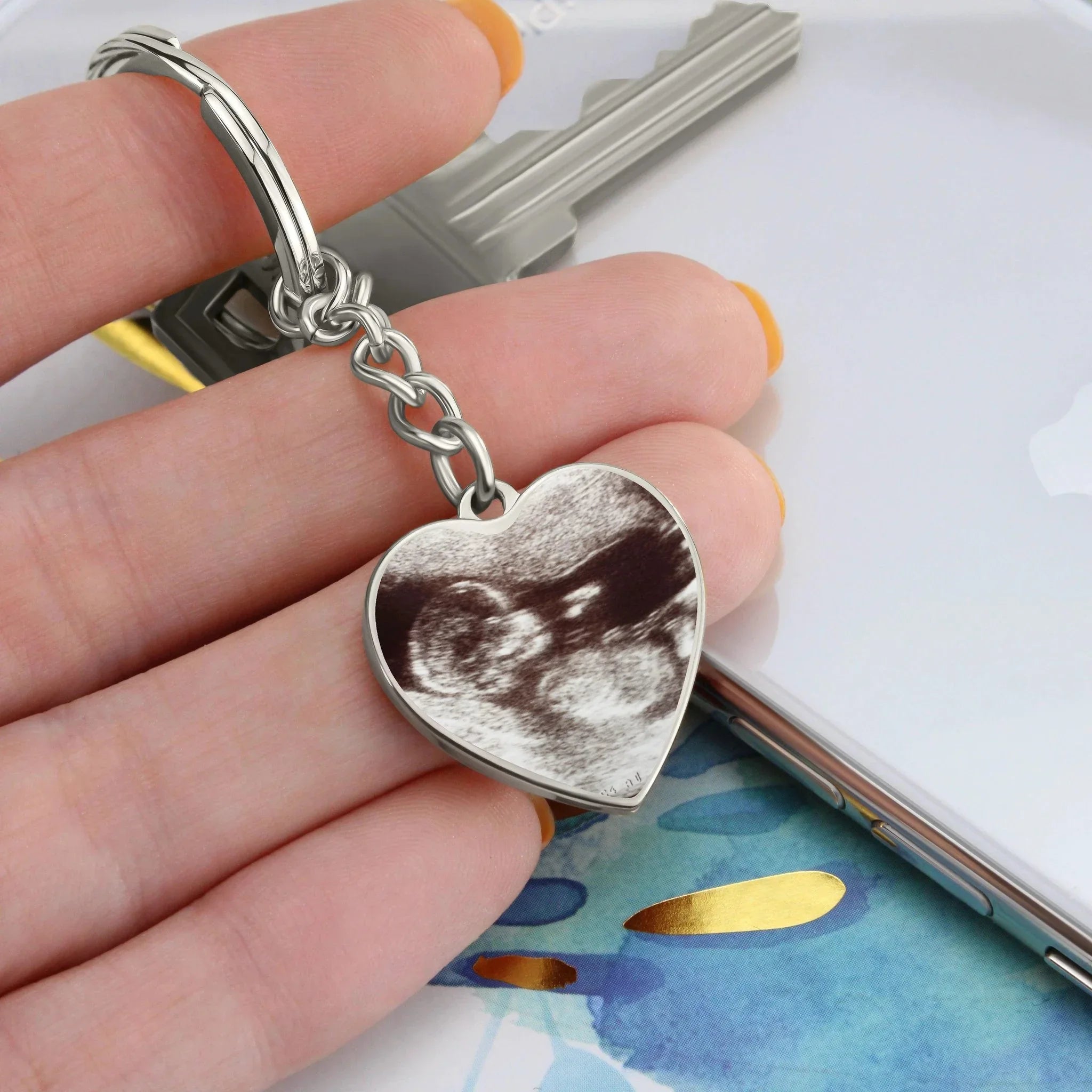 Gift for Expectant Mom Ultrasound Photo Heart Keychain
