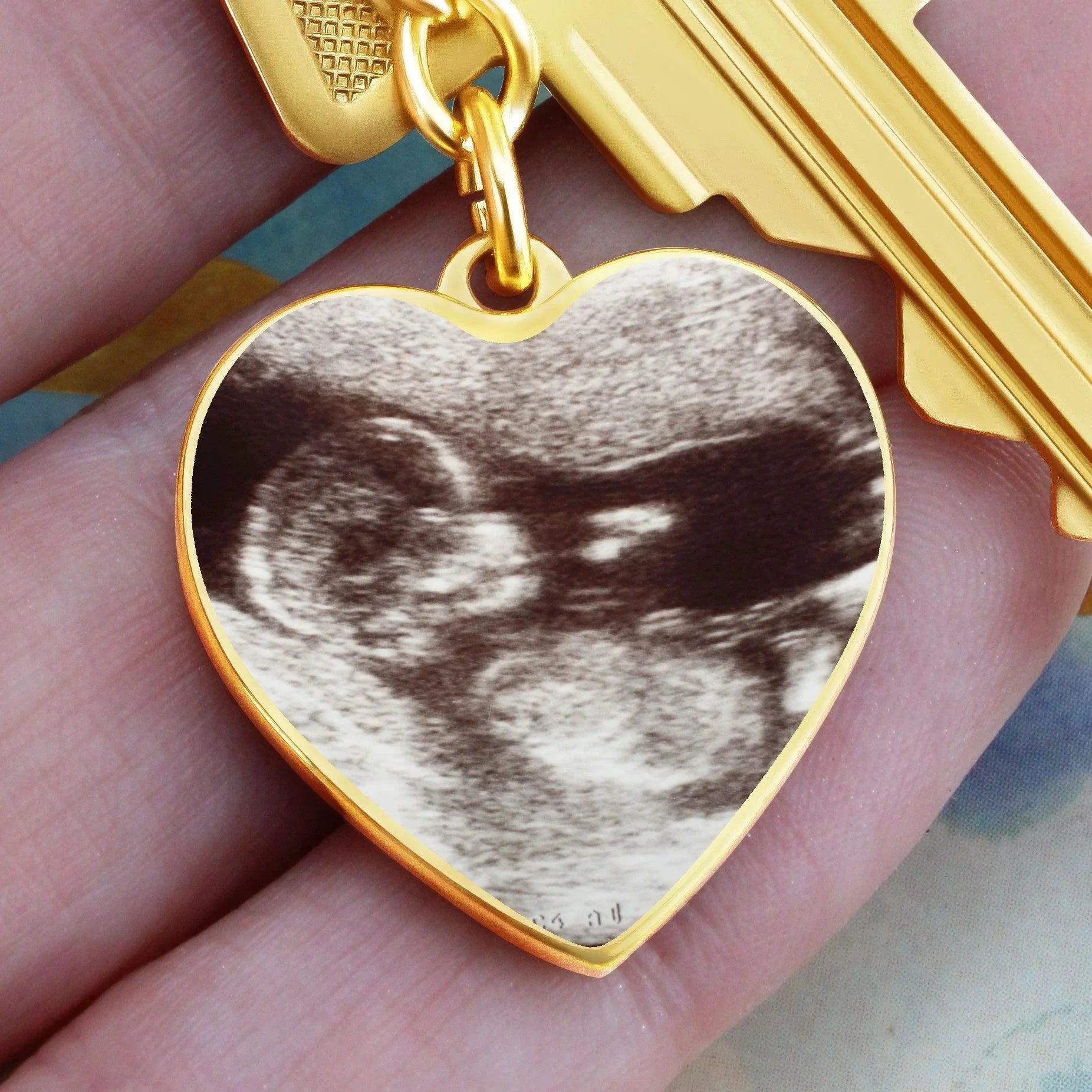 Gift for Expectant Mom Ultrasound Photo Heart Keychain