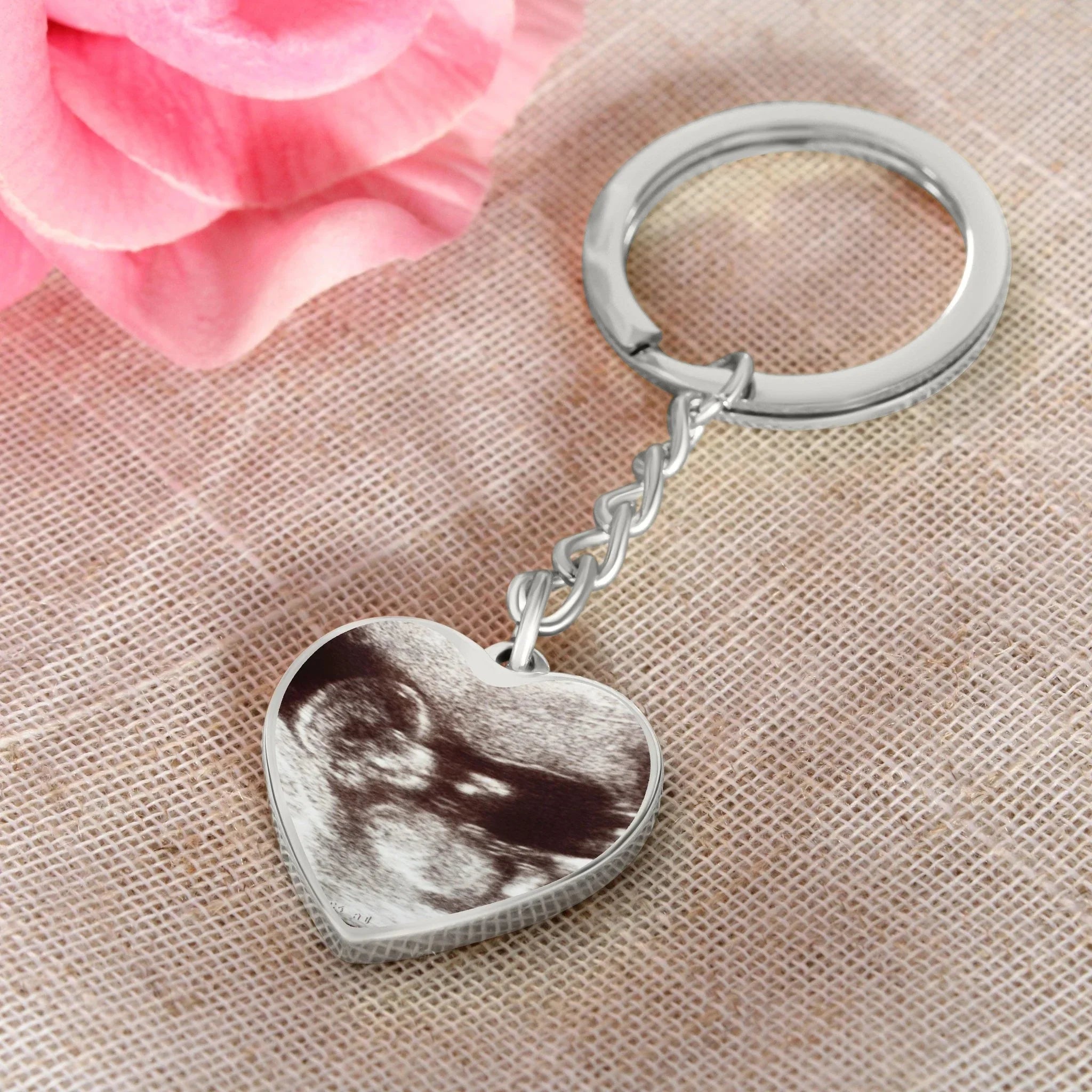 Gift for Expectant Mom Ultrasound Photo Heart Keychain