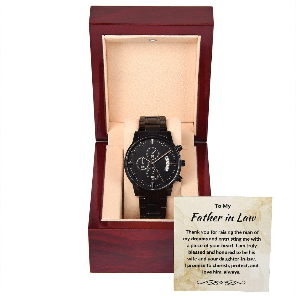 Gift for Father in Law from Daughter in Law Black Chronograph Watch - Mallard Moon Gift Shop