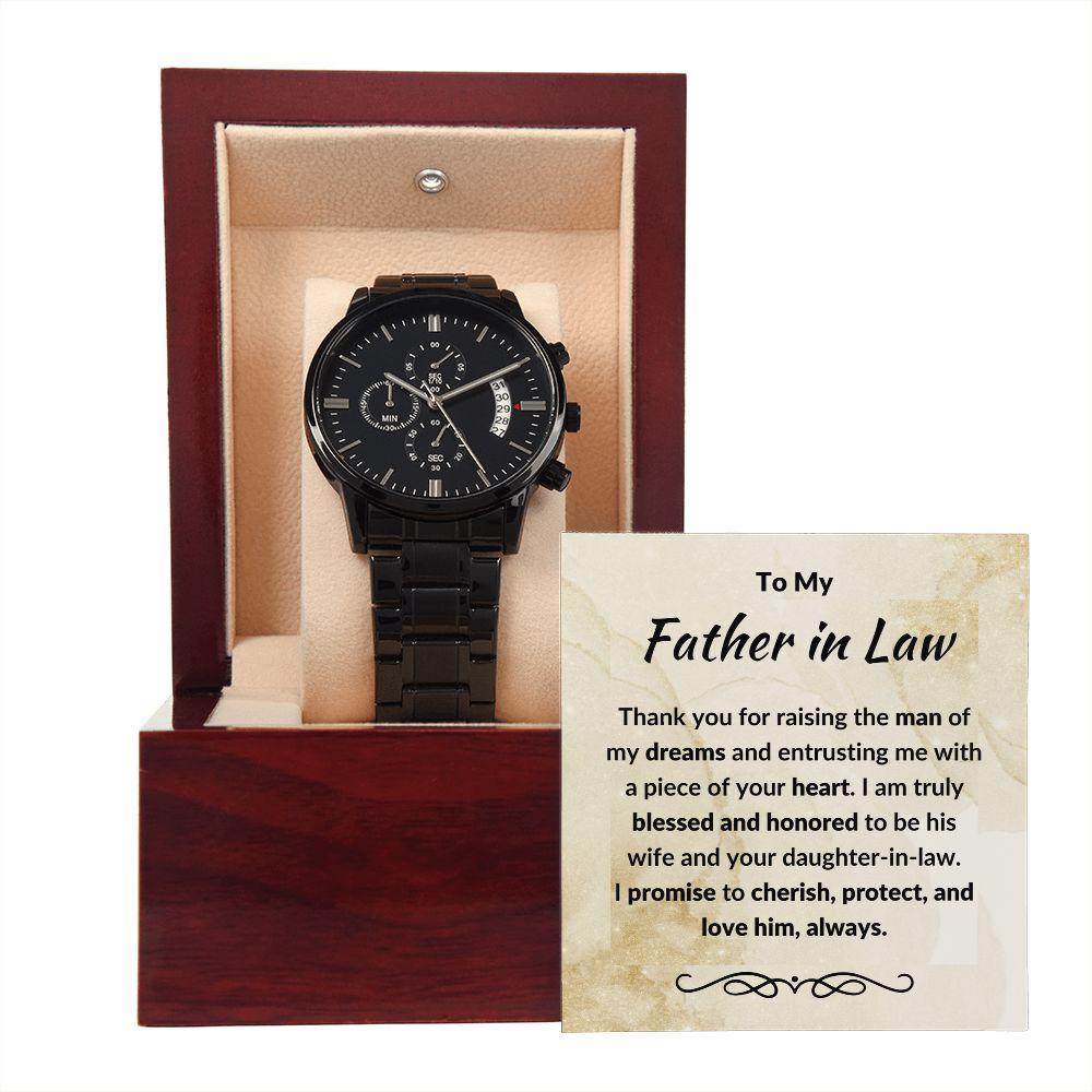 Gift for Father in Law from Daughter in Law Black Chronograph Watch - Mallard Moon Gift Shop