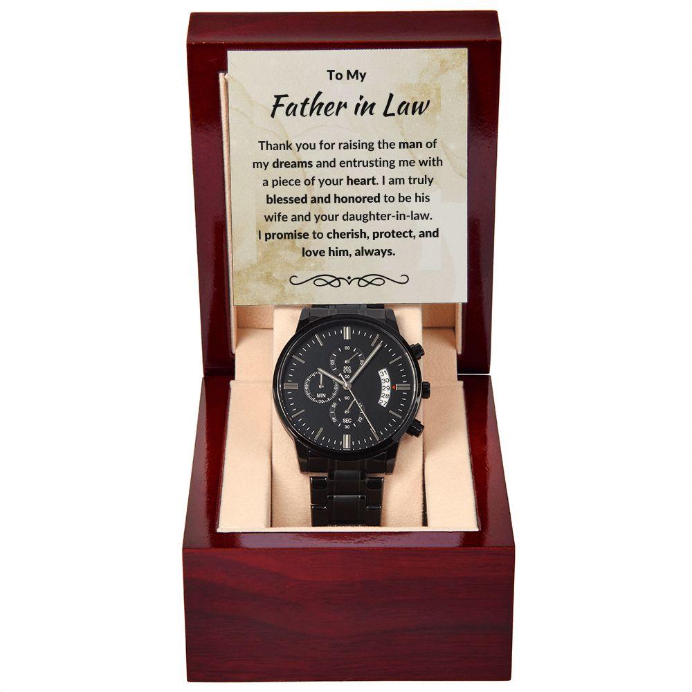 Gift for Father in Law from Daughter in Law Black Chronograph Watch - Mallard Moon Gift Shop