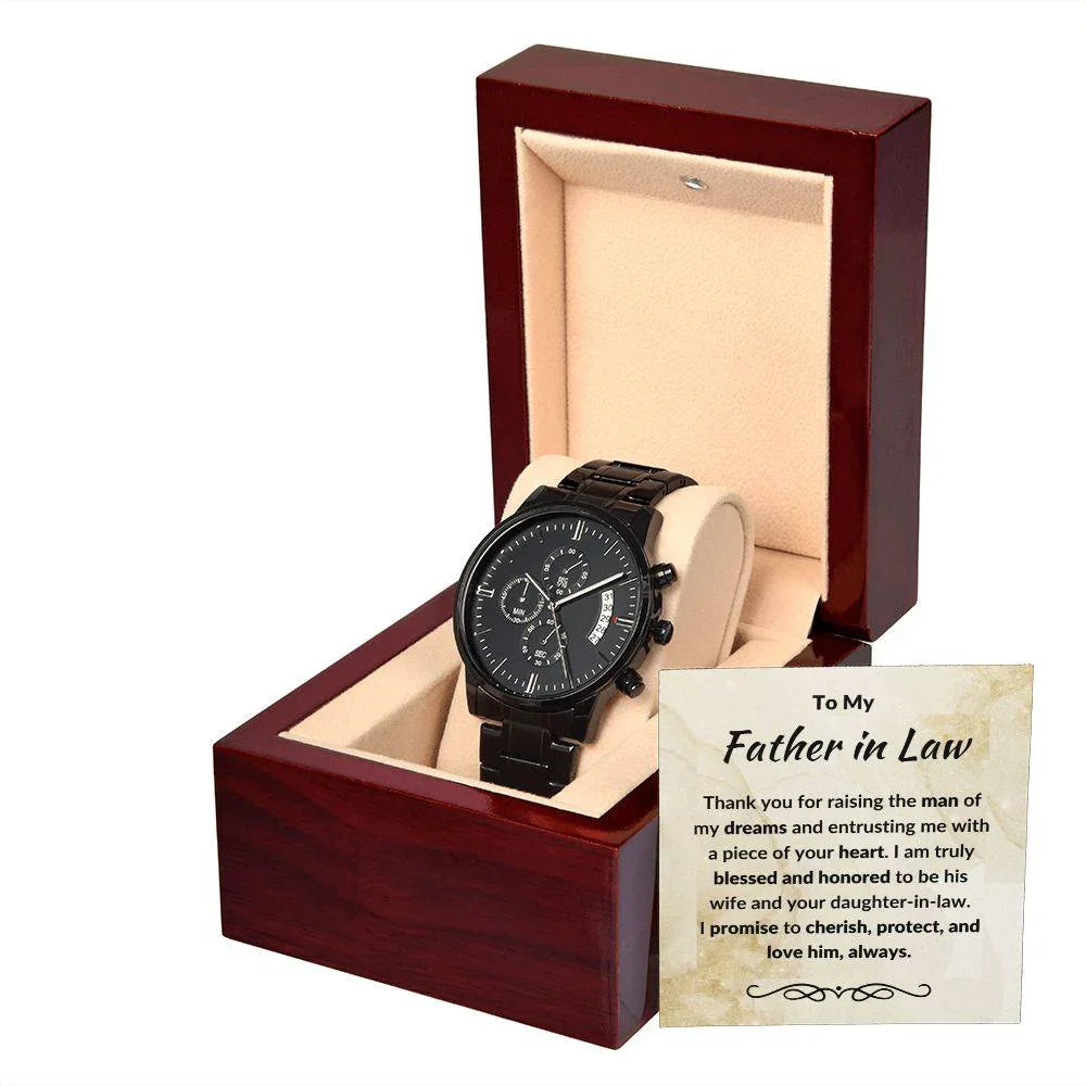 Gift for Father in Law from Daughter in Law Black Chronograph Watch