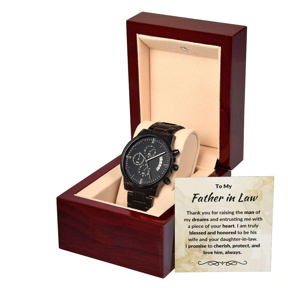 Gift for Father in Law from Daughter in Law Black Chronograph Watch - Mallard Moon Gift Shop