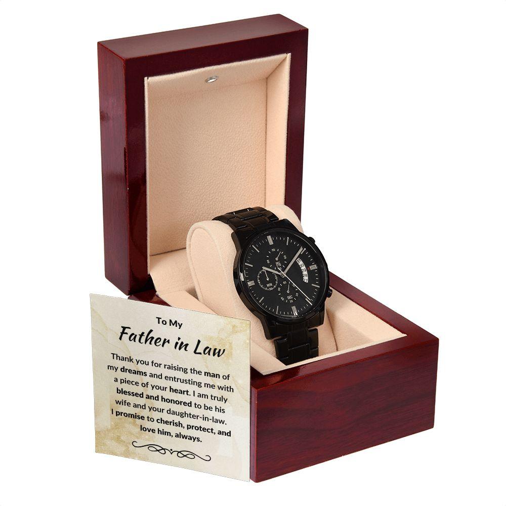 Gift for Father in Law from Daughter in Law Black Chronograph Watch - Mallard Moon Gift Shop