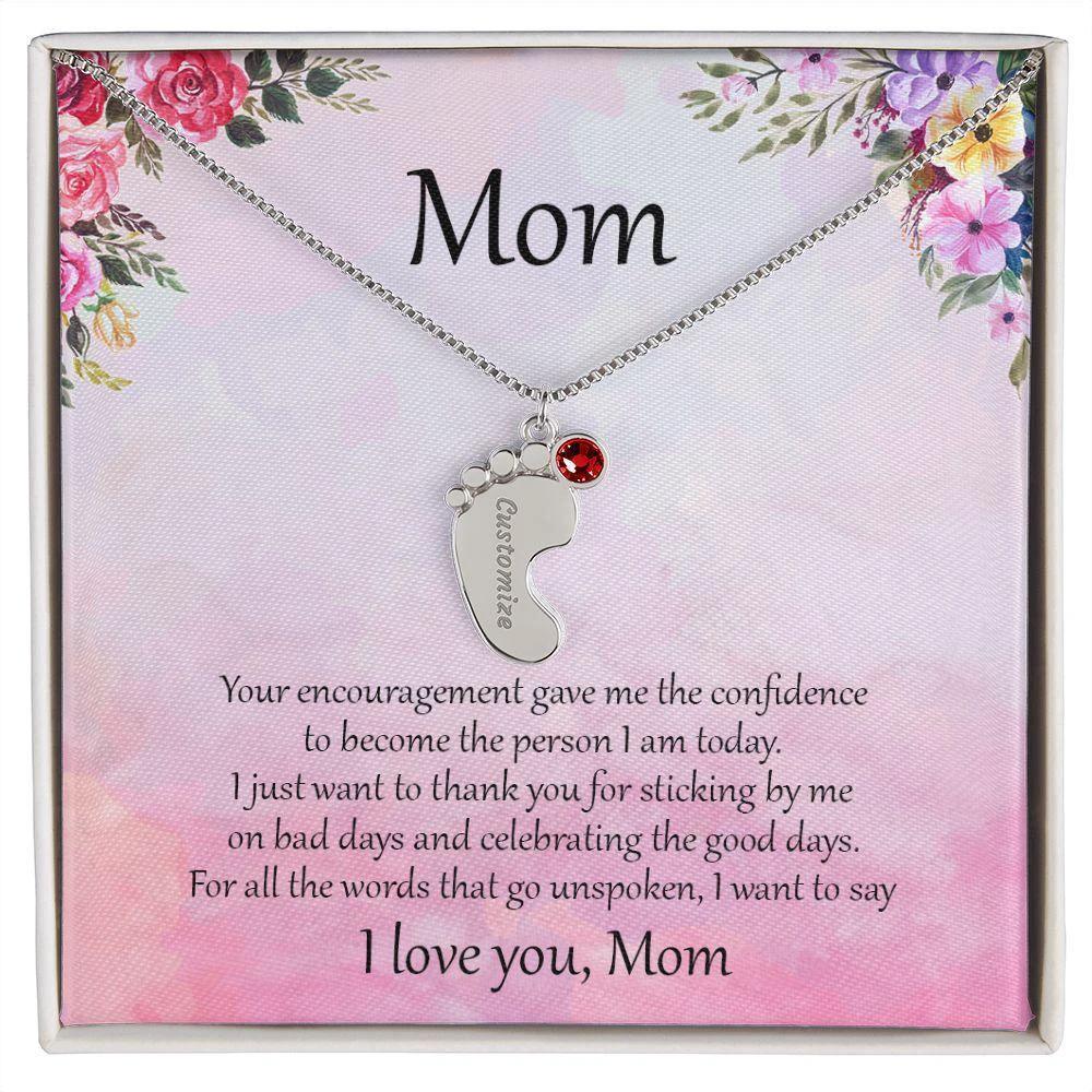 Gift for Mother Custom Baby Feet Birthstone Engraved Necklace